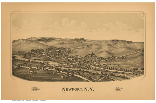 Newport, New York 1890 Bird's Eye View - Old Map Reprint