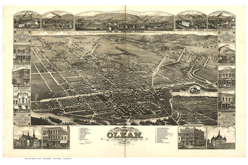 Olean, New York 1882 Bird's Eye View - Old Map Reprint