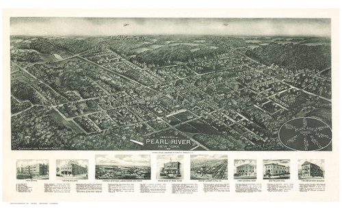 Pearl River, New York 1924 Bird's Eye View - Old Map Reprint