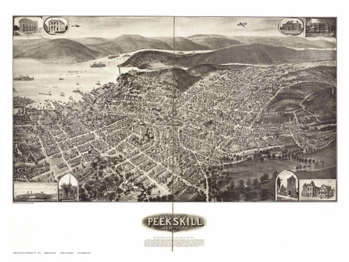 Peekskill, New York 1911 Bird's Eye View - Old Map Reprint