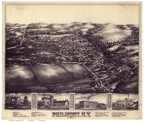 Philmont, New York 1881 Bird's Eye View - Old Map Reprint