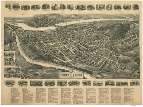 Port Jervis, New York 1920 Bird's Eye View - Old Map Reprint