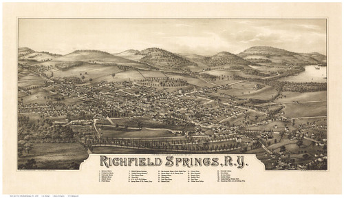 Richfield Springs, New York 1885 Bird's Eye View - Old Map Reprint