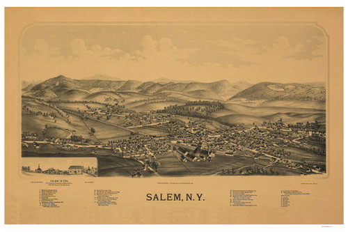 Salem, New York 1889 Bird's Eye View - Old Map Reprint