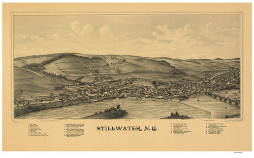 Stillwater, New York 1889 Bird's Eye View - Old Map Reprint