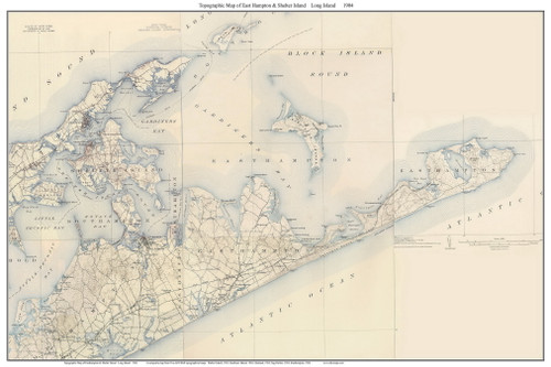 East Hampton & Shelter Island 1904 - Custom USGS Old Topo Map - New York - Long Island