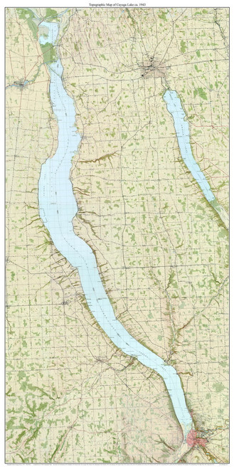 Cayuga Lake - Blue Water 1943 - Custom USGS Old Topo Map - New York - Finger Lakes