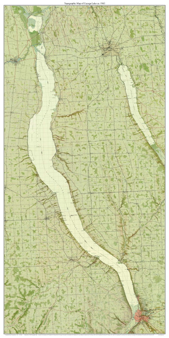Cayuga Lake - Tan Water 1943 - Custom USGS Old Topo Map - New York - Finger Lakes