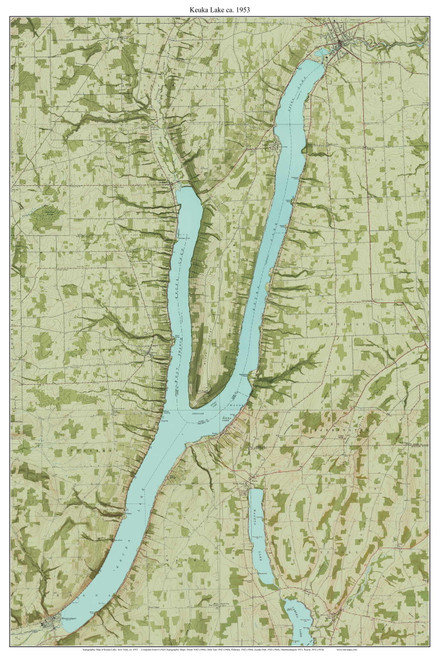 Keuka Lake 1953 - Custom USGS Old Topo Map - New York - Finger Lakes