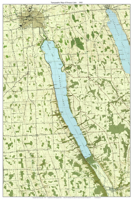 Owasco Lake 1943 - Custom USGS Old Topo Map - New York - Finger Lakes