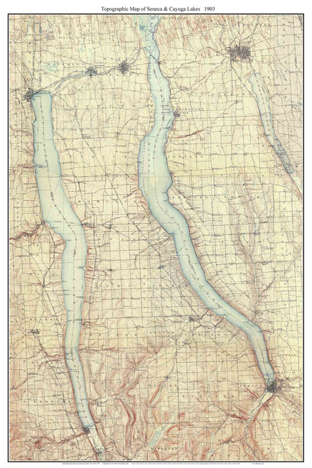 Seneca & Cayuga Lakes 1903 - Custom USGS Old Topo Map - New York - Finger Lakes
