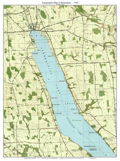 Skaneateles 1943 - Custom USGS Old Topo Map - New York - Finger Lakes