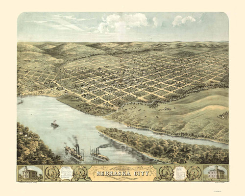 Nebraska City, Nebraska 1868 Bird's Eye View