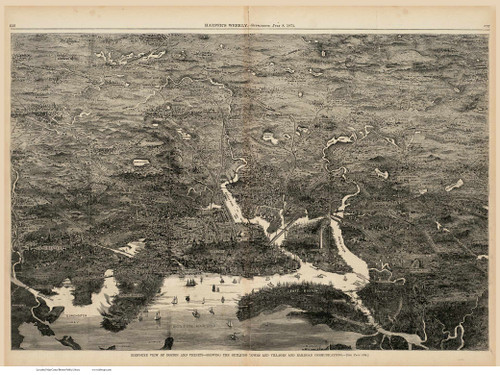 Boston and Vicinity, Massachusetts 1871 - Bird's Eye View - Old Map Reprint - Harper's Weekly