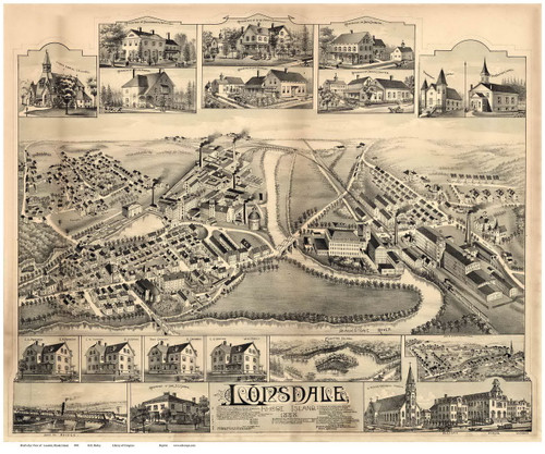 Lonsdale, Rhode Island 1888 Bird's Eye View