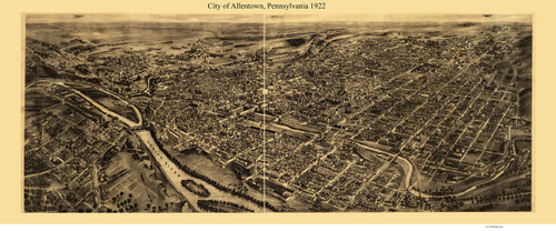 Allentown, Pennsylvania 1922 Bird's Eye View - Old Map Reprint