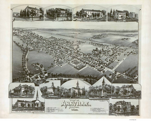 Annville, Pennsylvania 1888 Bird's Eye View - Old Map Reprint