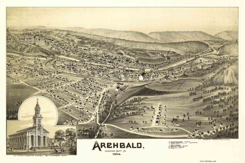 Archbald, Pennsylvania 1892 Bird's Eye View - Old Map Reprint