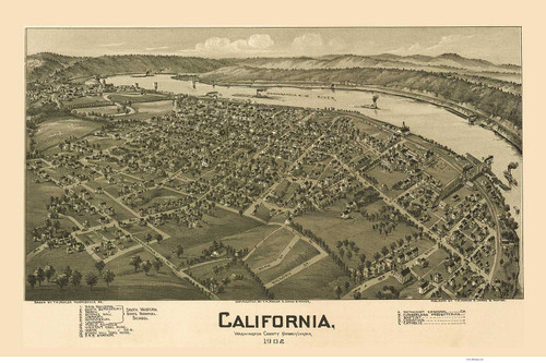California, Pennsylvania 1902 Bird's Eye View - Old Map Reprint
