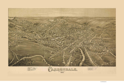 Carbondale, Pennsylvania 1890 Bird's Eye View - Old Map Reprint