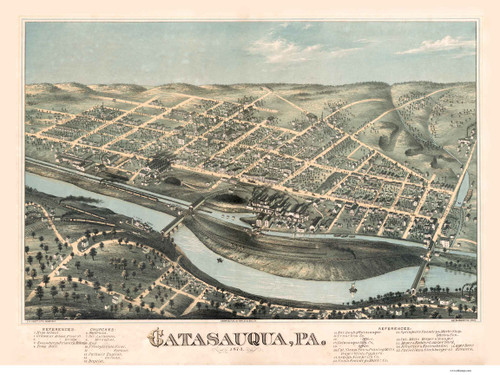Catasauqua, Pennsylvania 1873 Bird's Eye View - Old Map Reprint