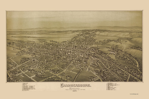 Chambersburg, Pennsylvania 1894 Bird's Eye View - Old Map Reprint