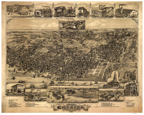 Chester, Pennsylvania 1885 Bird's Eye View - Old Map Reprint
