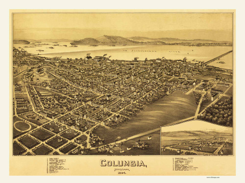 Columbia, Pennsylvania 1894 Bird's Eye View - Old Map Reprint