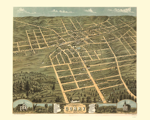 Corry, Pennsylvania 1870 Bird's Eye View - Old Map Reprint