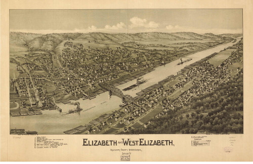 Elizabeth and West Elizabeth, Pennsylvania 1897 Bird's Eye View - Old Map Reprint
