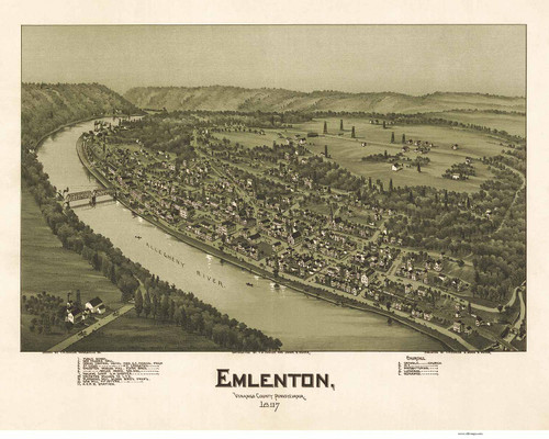Emlenton, Pennsylvania 1897 Bird's Eye View - Old Map Reprint