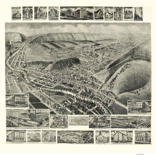 Everett, Pennsylvania 1905 Bird's Eye View - Old Map Reprint