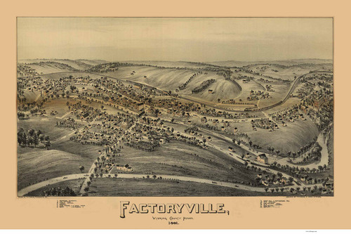Factoryville, Pennsylvania 1891 Bird's Eye View - Old Map Reprint