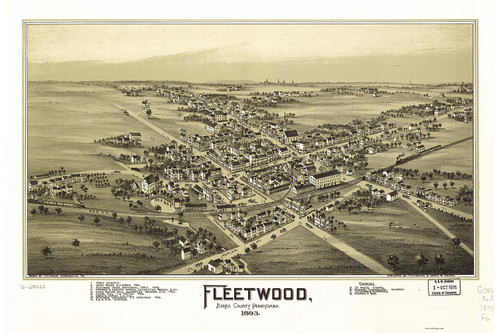 Fleetwood, Pennsylvania 1893 Bird's Eye View - Old Map Reprint