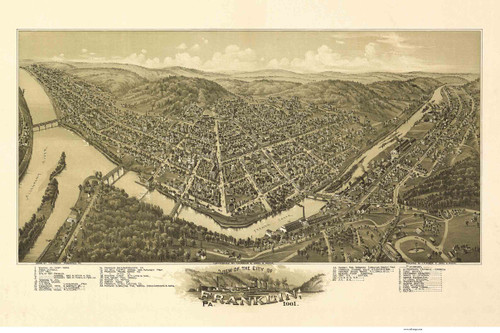 Franklin, Pennsylvania 1901 Bird's Eye View - Old Map Reprint
