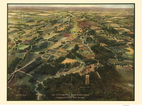 Gettysburg Battlefield, Pennsylvania 1913 Bird's Eye View - Old Map Reprint