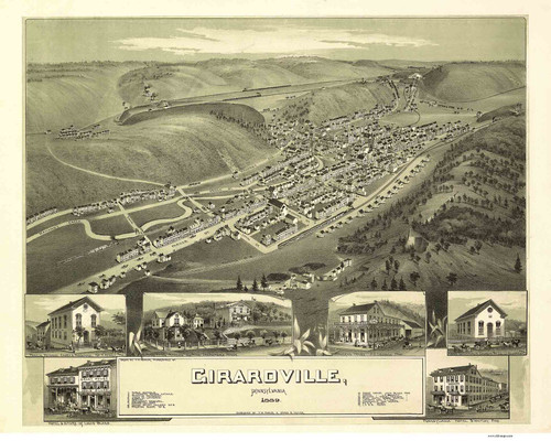 Girardville, Pennsylvania 1889 Bird's Eye View - Old Map Reprint