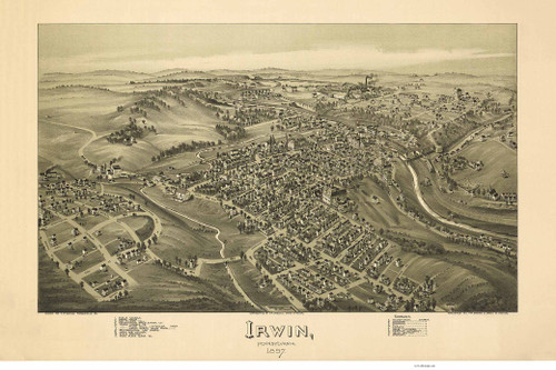 Irwin, Pennsylvania 1897 Bird's Eye View - Old Map Reprint