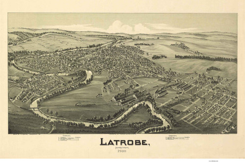 Latrobe, Pennsylvania 1900 Bird's Eye View - Old Map Reprint