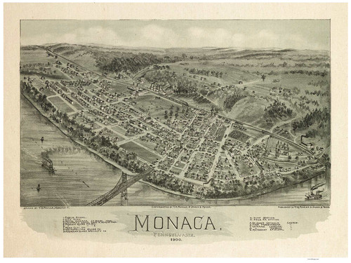 Monaca, Pennsylvania 1900 Bird's Eye View - Old Map Reprint
