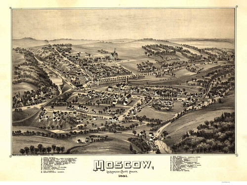 Moscow, Pennsylvania 1891 Bird's Eye View - Old Map Reprint