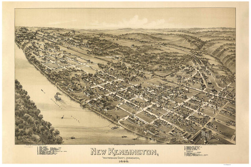 New Kensington, Pennsylvania 1896 Bird's Eye View - Old Map Reprint