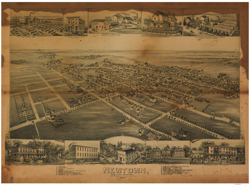 Newtown, Pennsylvania 1893 Bird's Eye View - Old Map Reprint