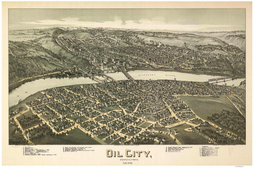 Oil City, Pennsylvania 1896 Bird's Eye View - Old Map Reprint