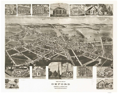 Oxford, Pennsylvania 1907 Bird's Eye View - Old Map Reprint