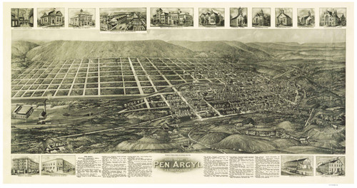 Pen Argyl, Pennsylvania 1916 Bird's Eye View - Old Map Reprint