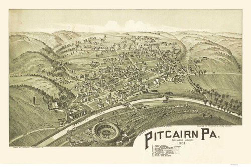 Pitcairn, Pennsylvania 1901 Bird's Eye View - Old Map Reprint
