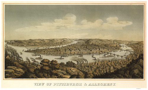 Pittsburgh, Pennsylvania 1874 Bird's Eye View - Old Map Reprint