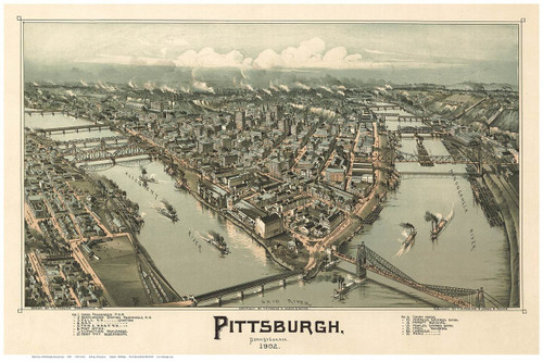 Pittsburgh, Pennsylvania 1902 Bird's Eye View - Old Map Reprint