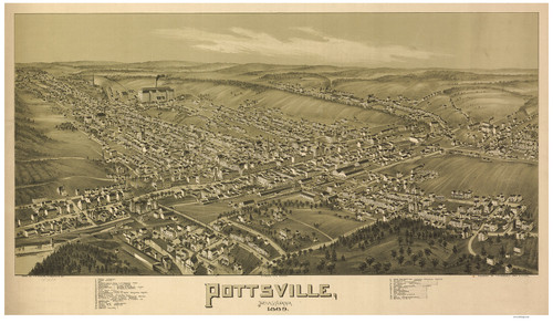 Pottsville, Pennsylvania 1889 Bird's Eye View - Old Map Reprint